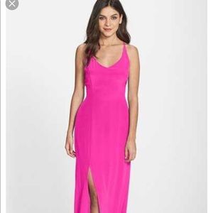 100% Silk Hot Pink Charlie Jade Maxi Dress w/ Slit